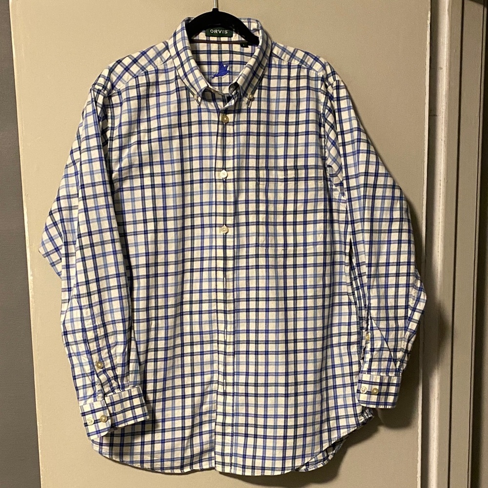 Orvis Men's Checkered Shirt in Blue and White